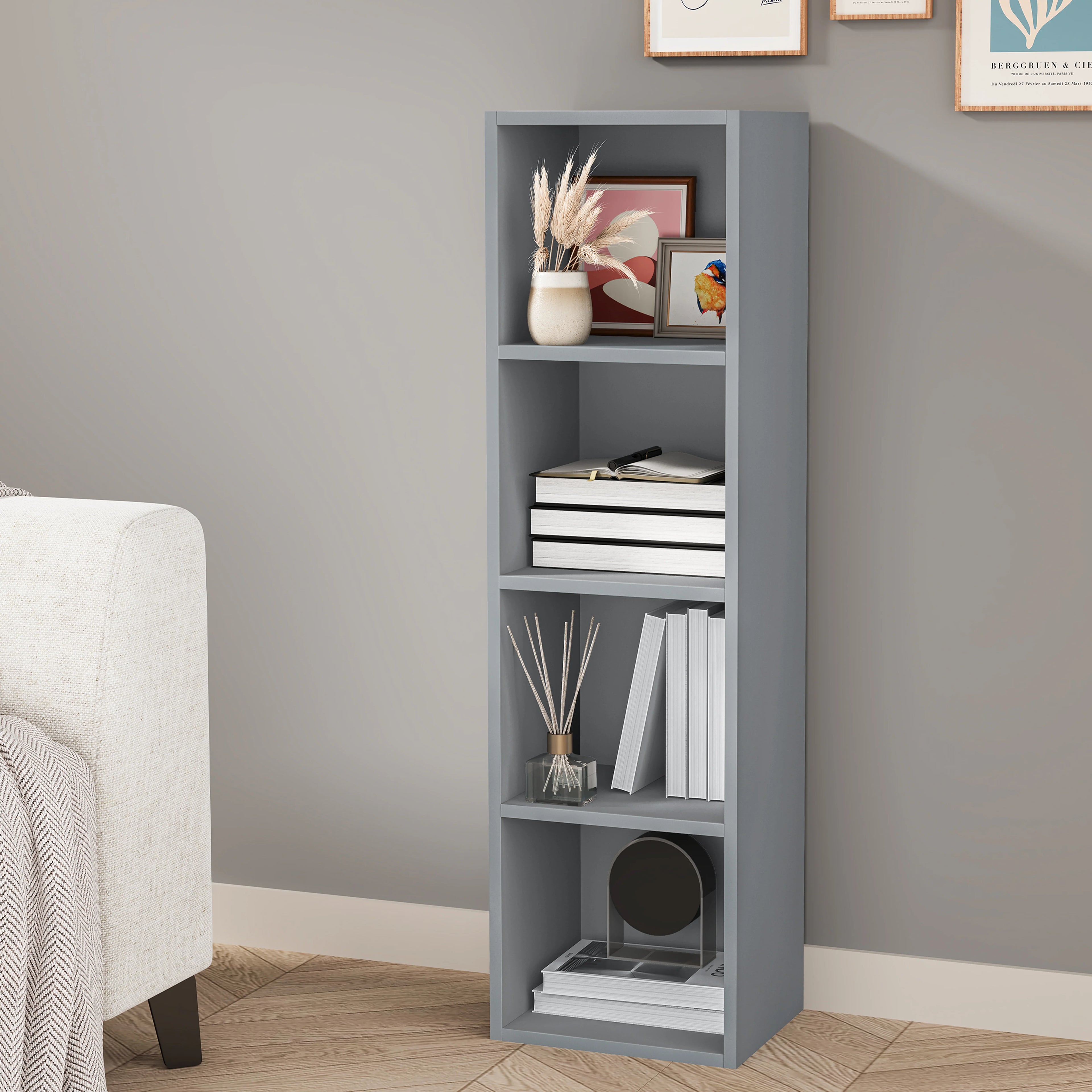 Bookcase Cube Storage Unit - Tall Narrow Bookshelf