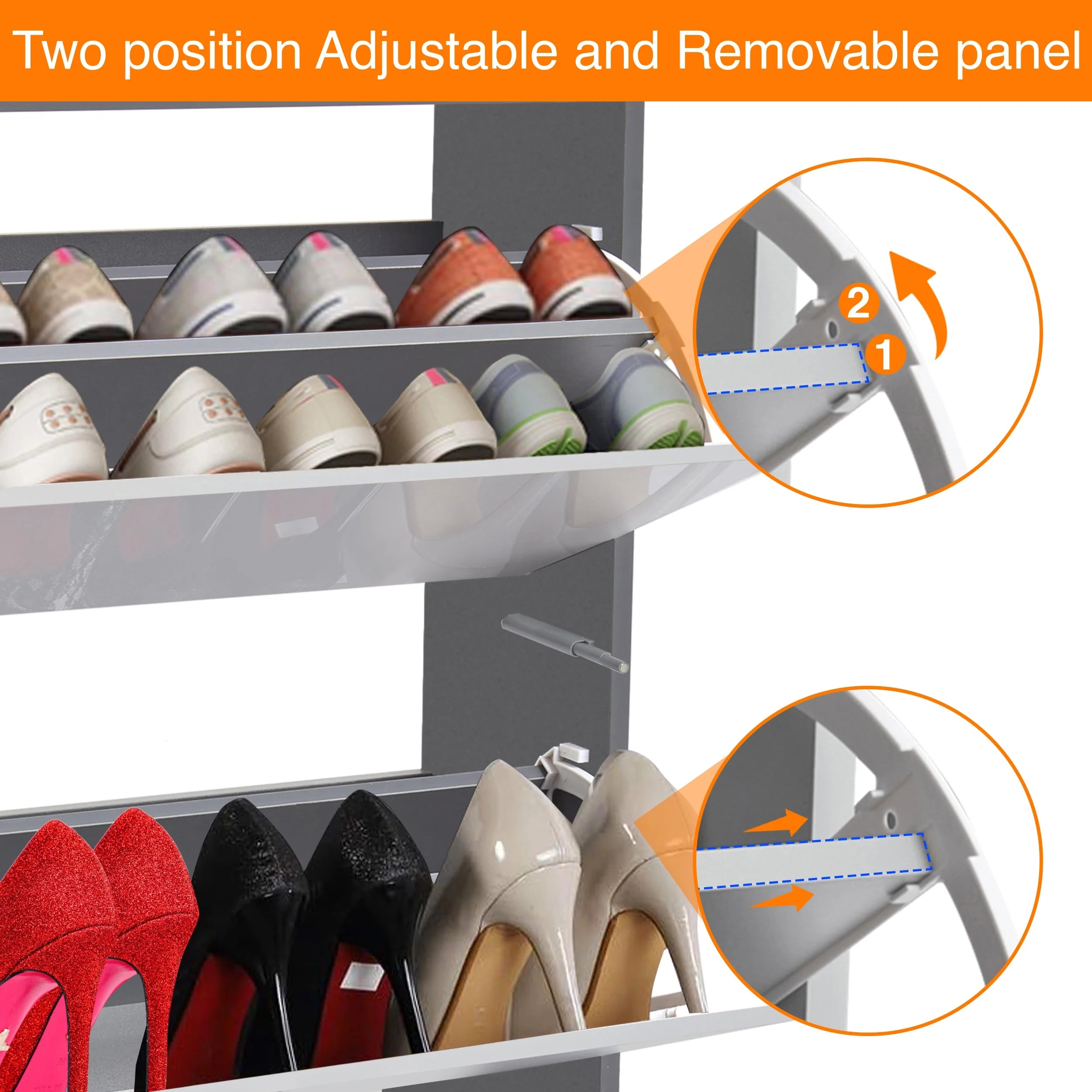 Meuble à chaussures 2 portes laqué brillant | Meuble de rangement à chaussures étroit