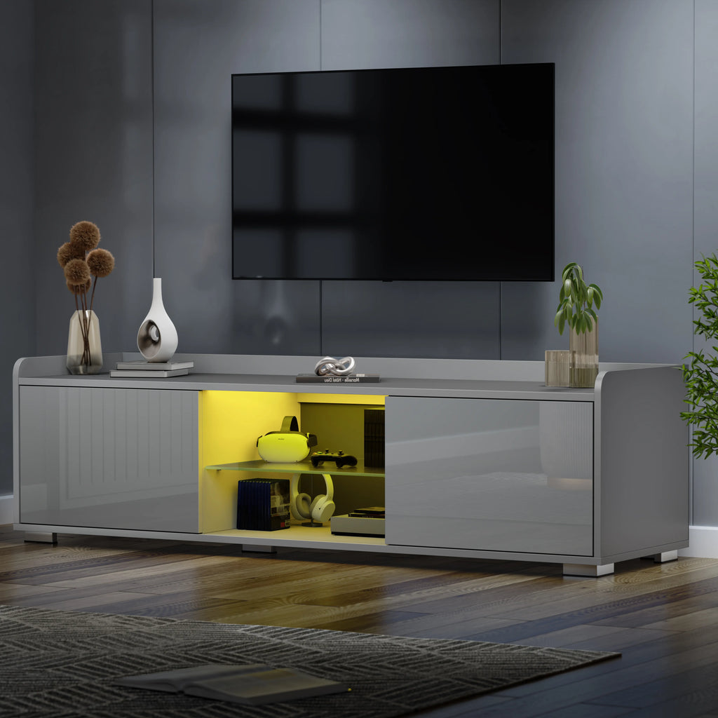 Meuble TV LED laqué brillant avec rangement - Meuble TV de salon 140 cm