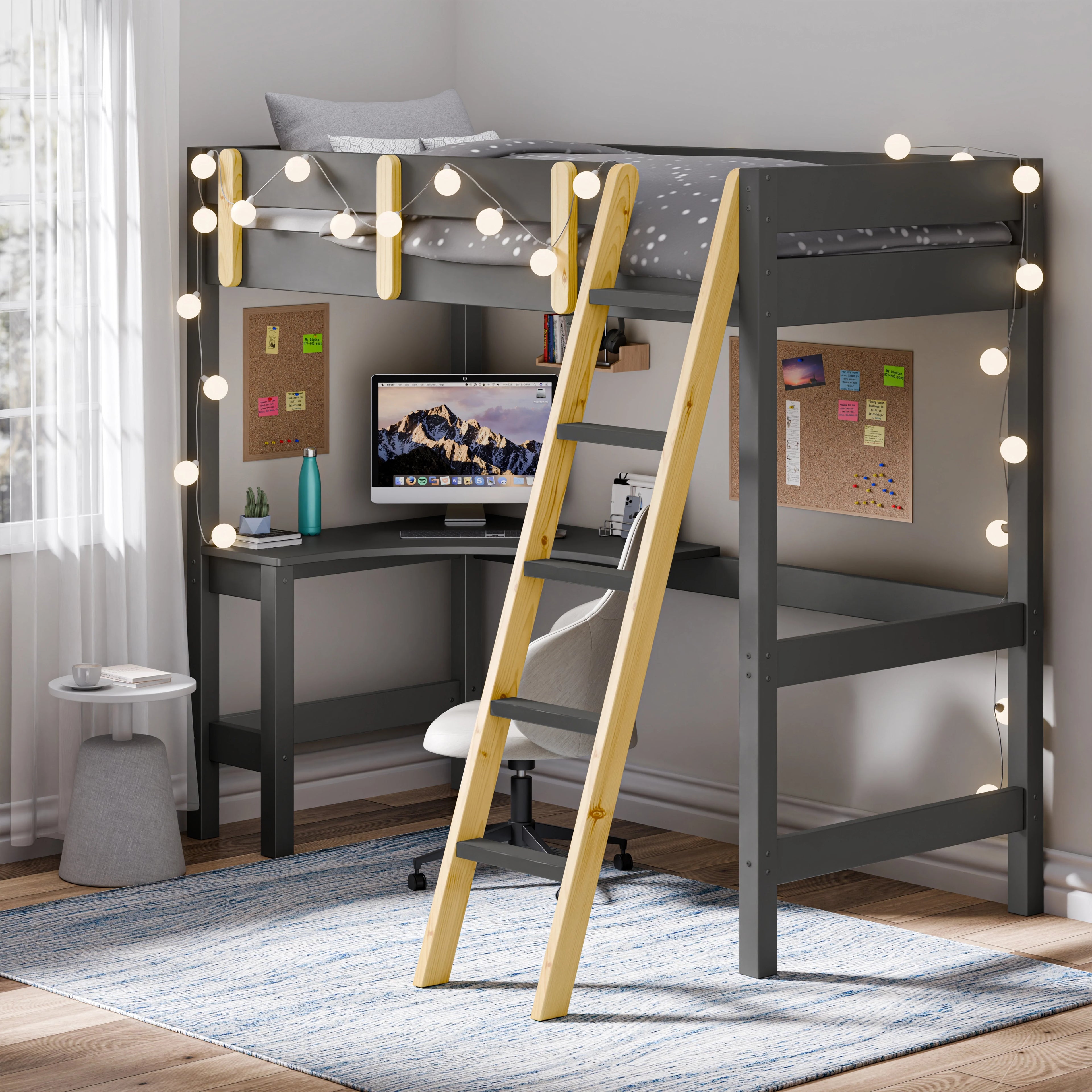 Lit superposé avec bureau - Cadre de lit mezzanine pour enfants