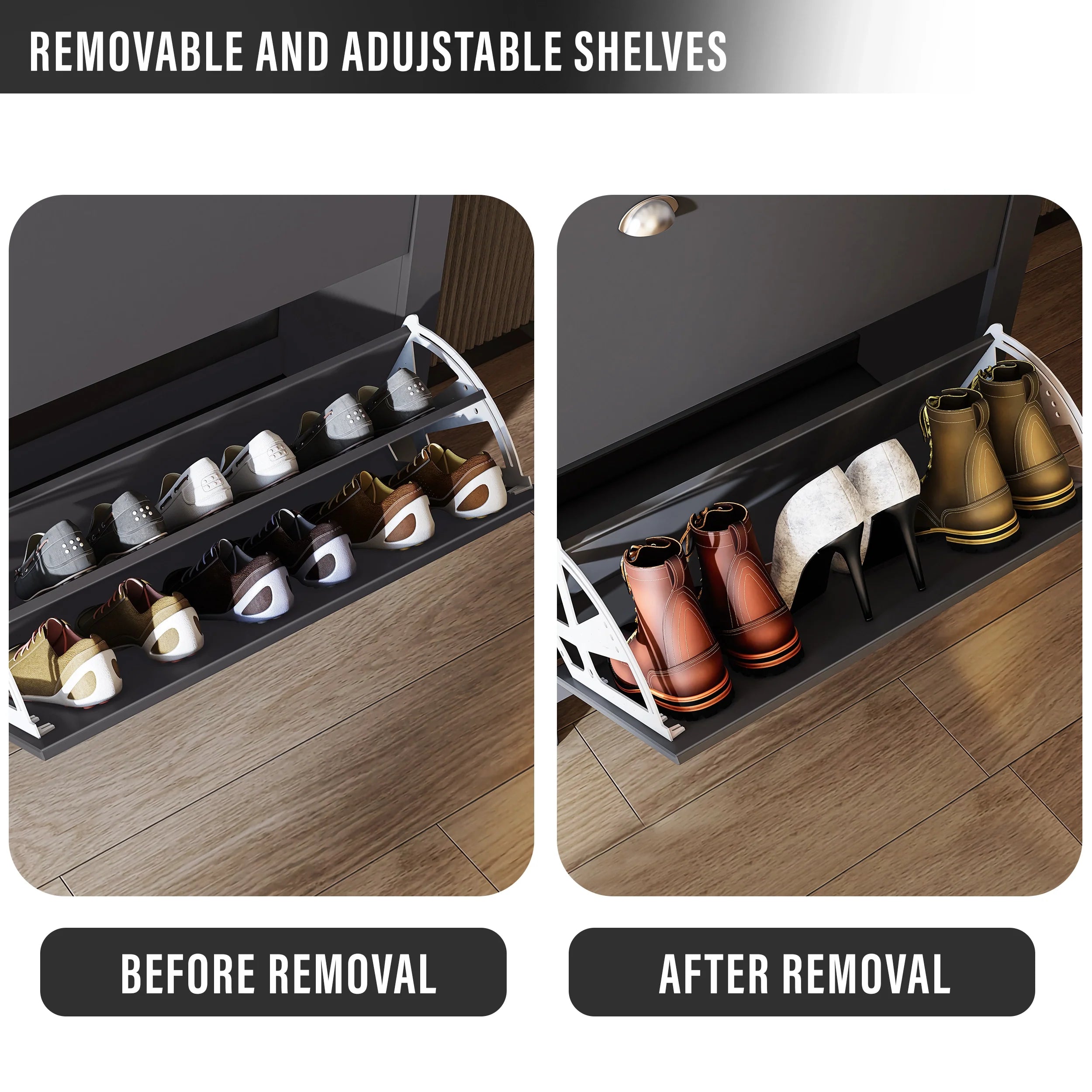 Meuble à chaussures avec tiroir | Meuble de rangement à chaussures étroit à 2 portes