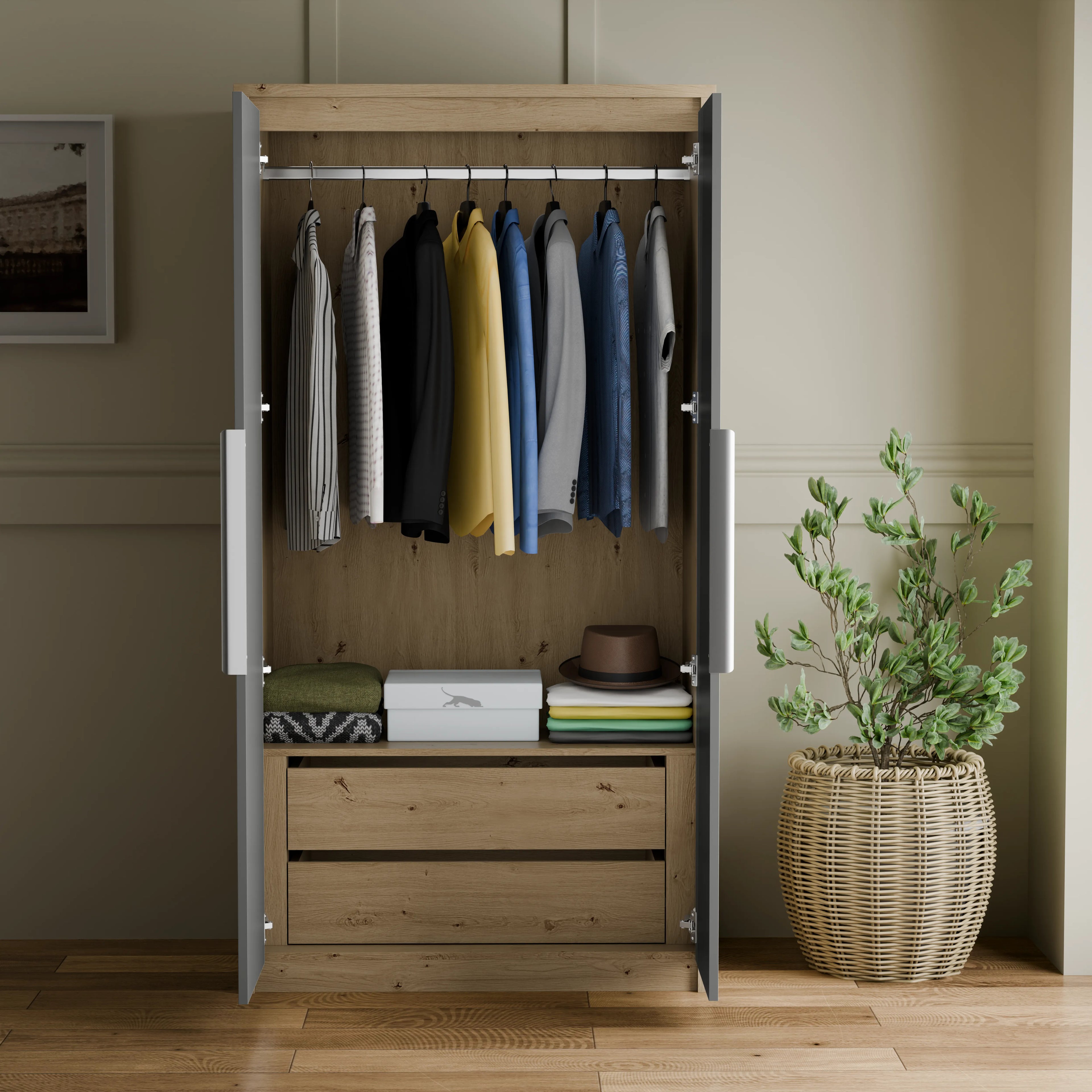 Armoire double Skova avec tiroirs et penderie