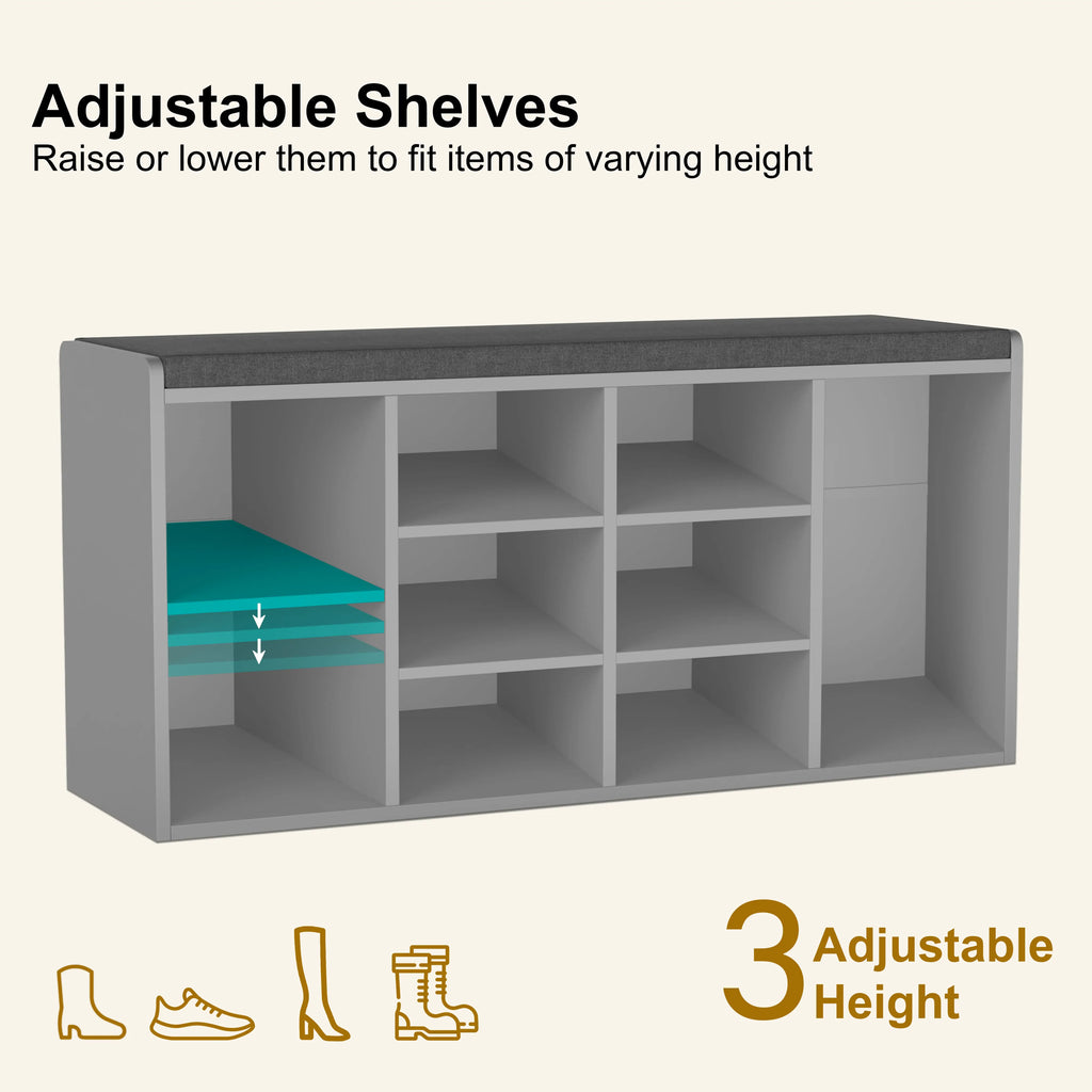 Banc de rangement à chaussures avec coussin - Meuble à chaussures pour entrée