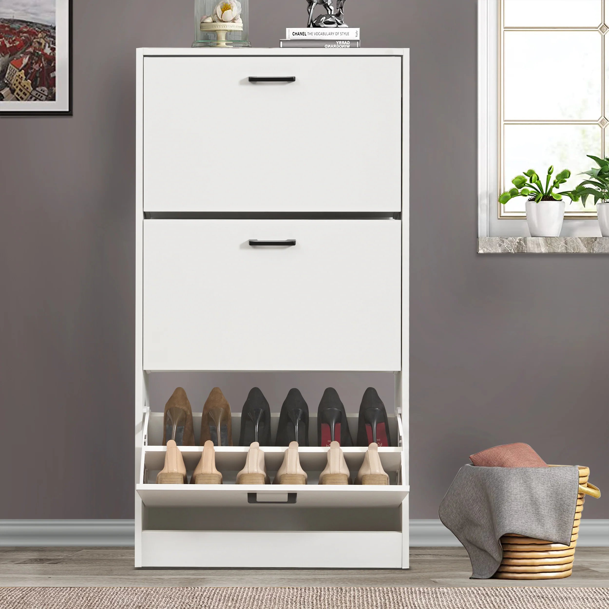 Meuble à chaussures étroit à 3 tiroirs pour entrée - Rangement pour chaussures hautes