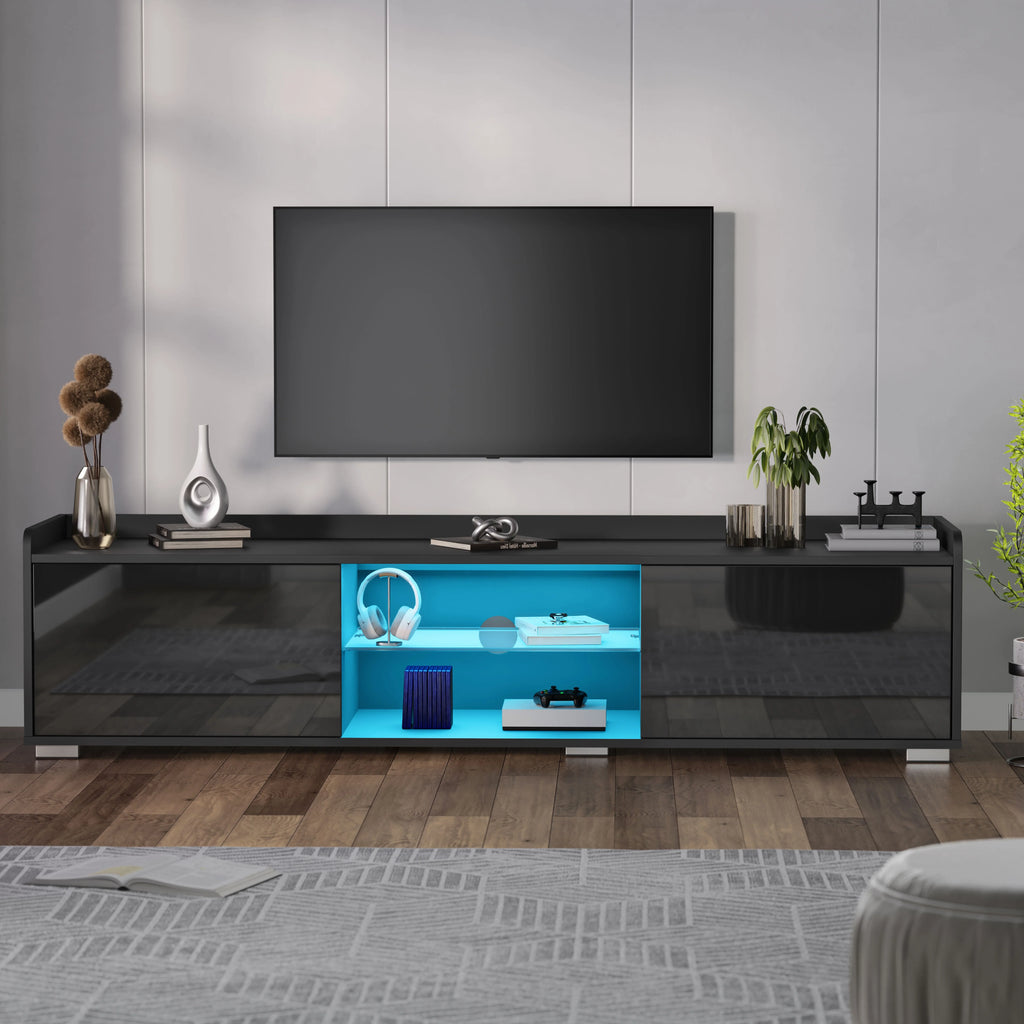 Meuble TV LED laqué brillant avec rangement - Meuble TV de salon 140 cm