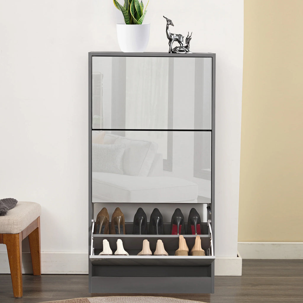 Meuble à chaussures 3 portes laqué brillant | Rangement à chaussures étroit