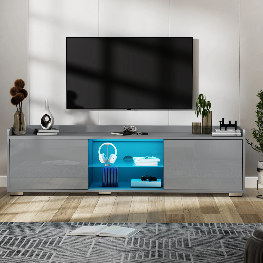 Meuble TV LED laqué brillant avec rangement - Meuble TV de salon 140 cm