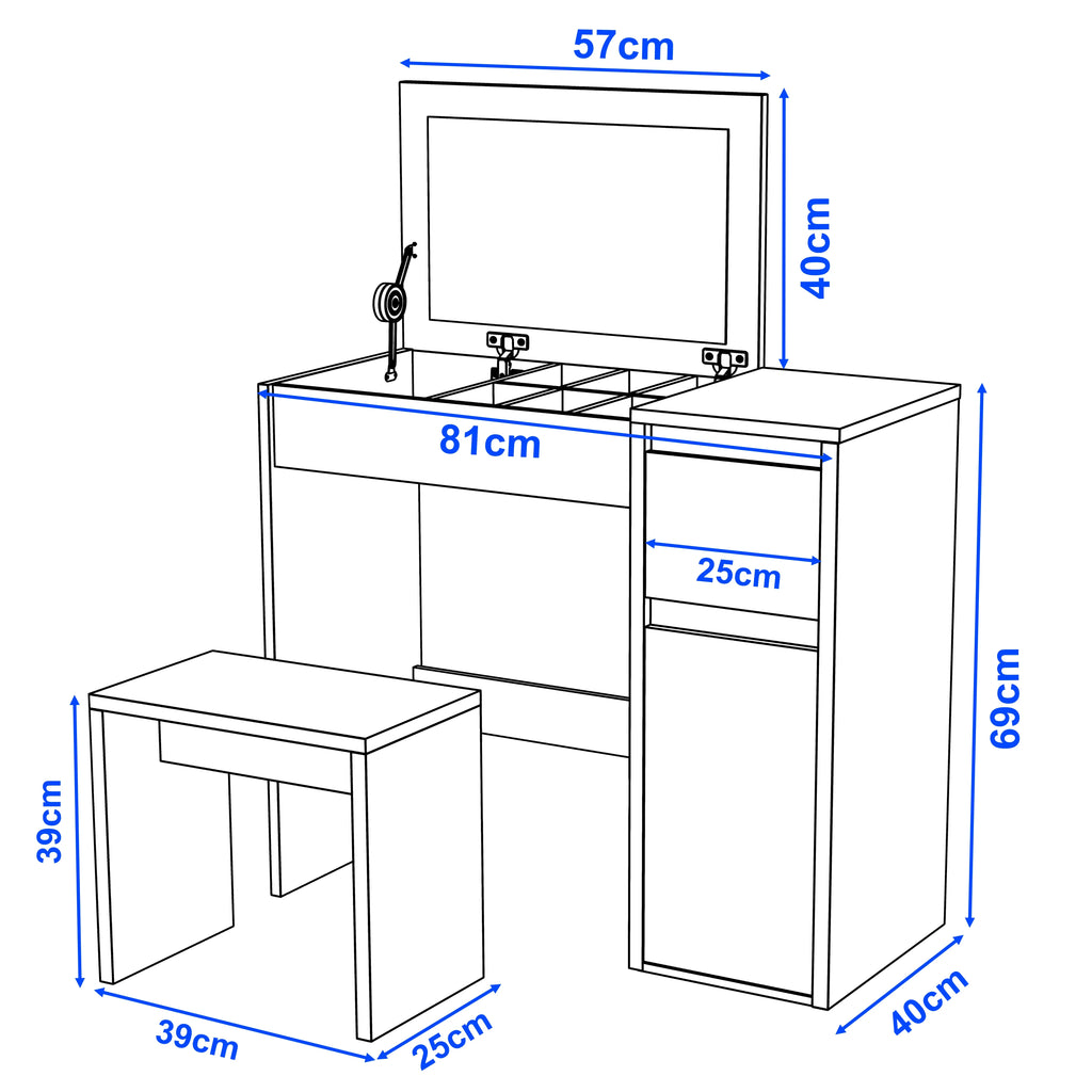 Coiffeuse avec miroir et rangement - Meuble de maquillage pour filles
