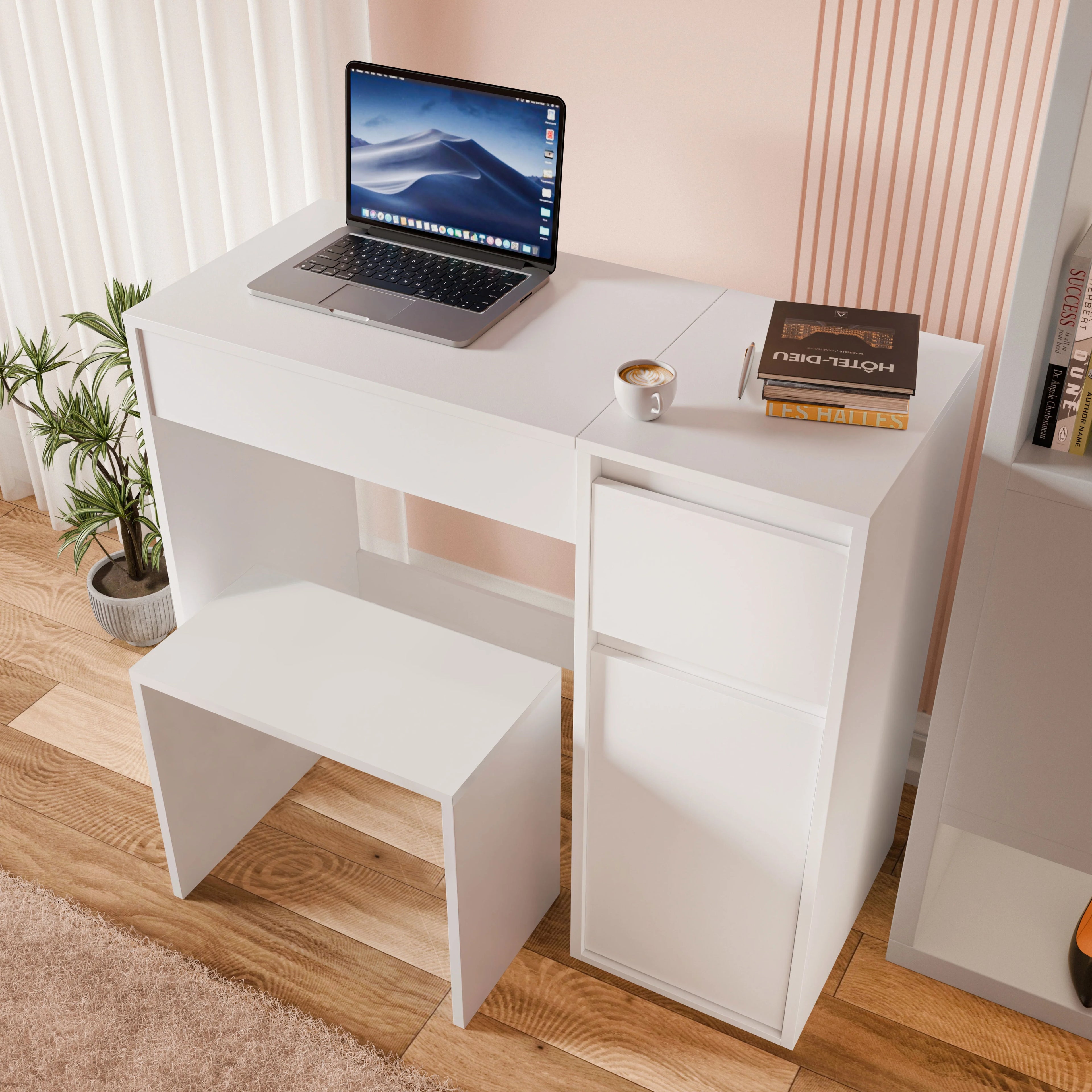 Coiffeuse avec miroir et rangement - Meuble de maquillage pour filles