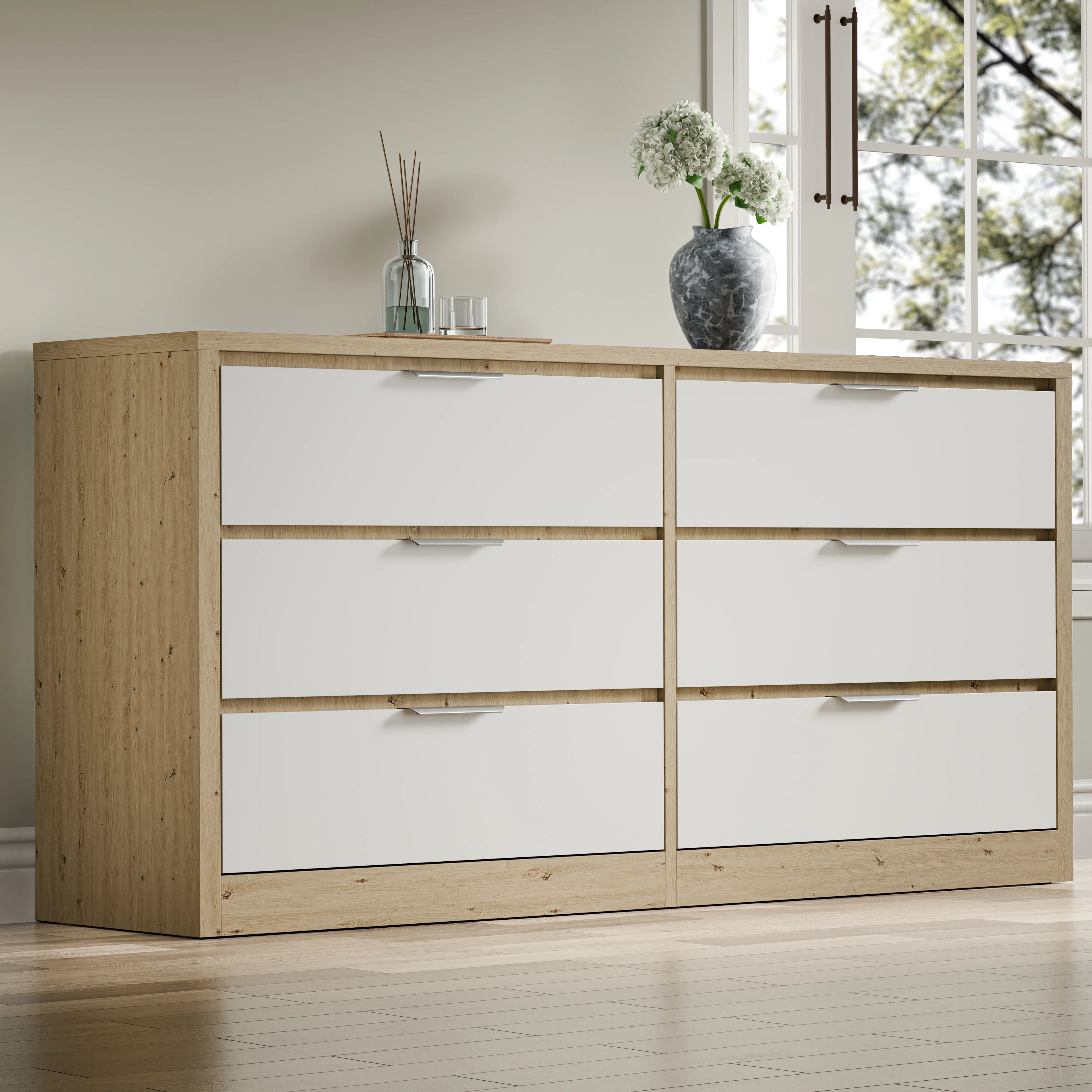 Skova Large 6 Chest of Drawers - Wide Bedroom Dresser
