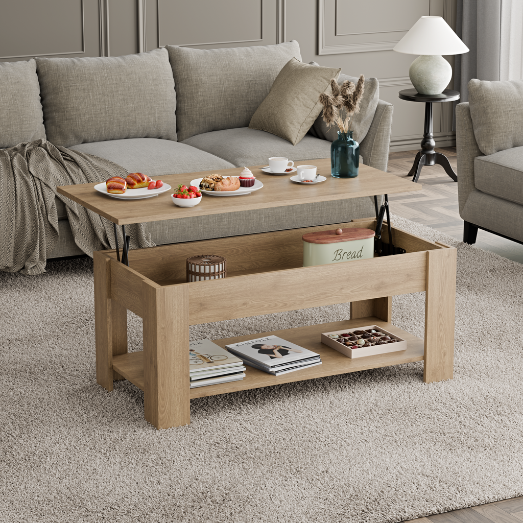 Table basse de rangement avec plateau relevable | Table basse moderne relevable de 120 cm de large
