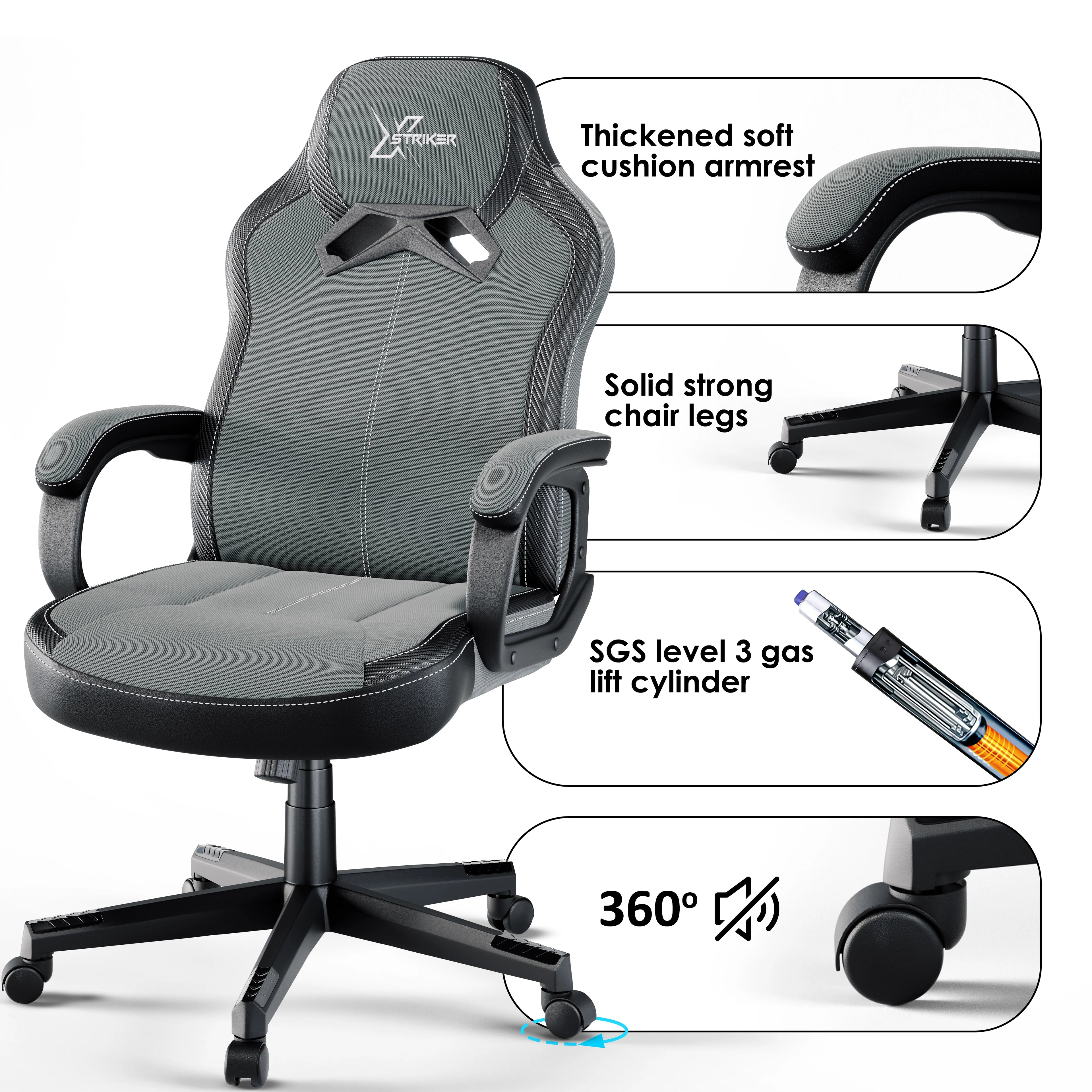 Chaise de jeu Xstriker petite taille - Chaise de bureau en tissu pour ordinateur PC