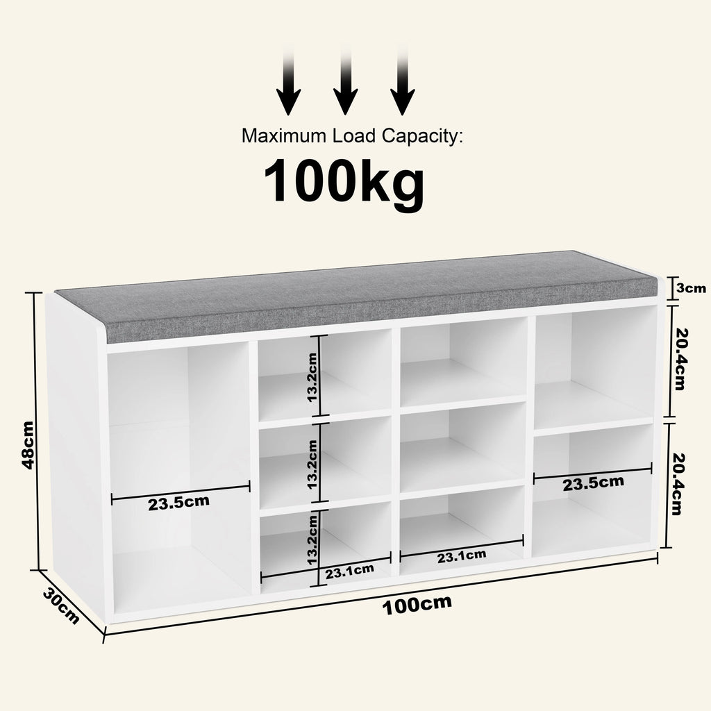 Banc de rangement à chaussures avec coussin - Meuble à chaussures pour entrée