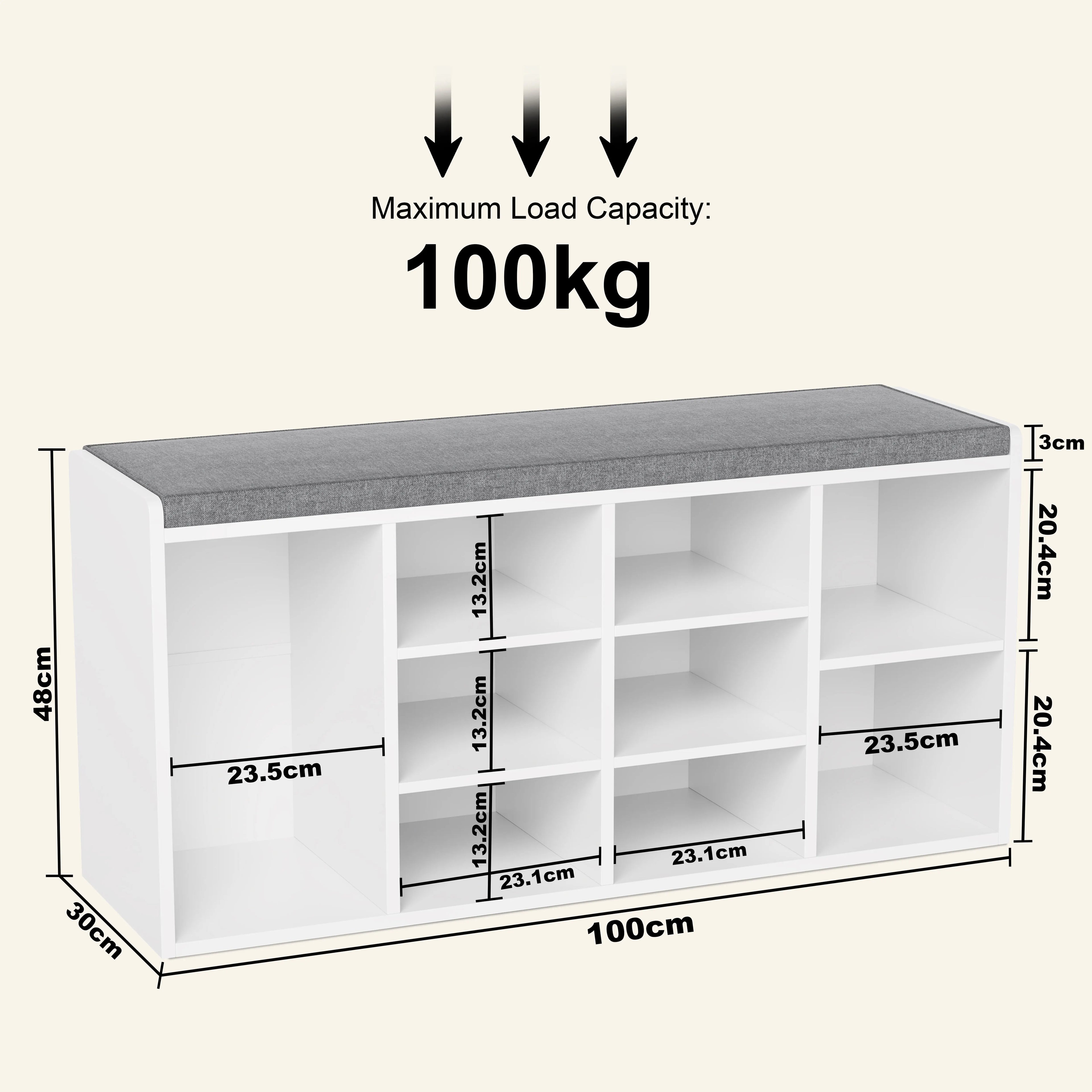 Banc de rangement à chaussures avec coussin - Meuble à chaussures pour entrée