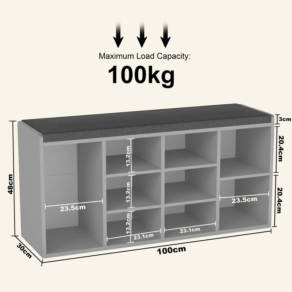 Banc de rangement à chaussures avec coussin - Meuble à chaussures pour entrée