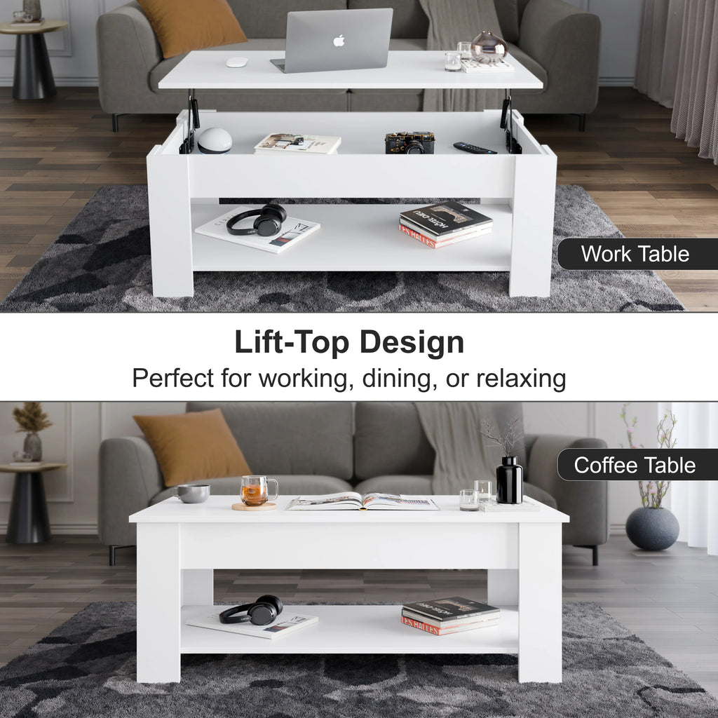 Table basse de rangement avec plateau relevable | Table basse moderne relevable de 120 cm de large