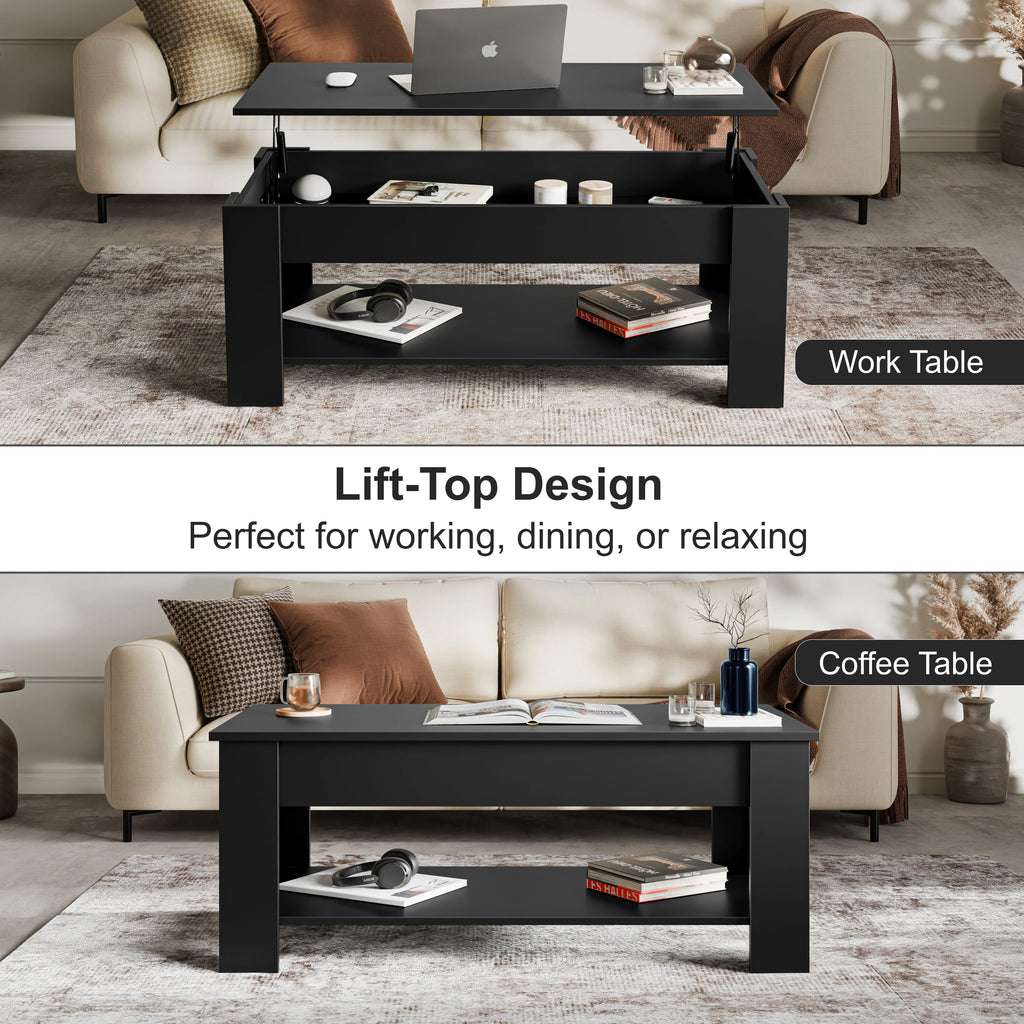 Table basse de rangement avec plateau relevable | Table basse moderne relevable de 120 cm de large