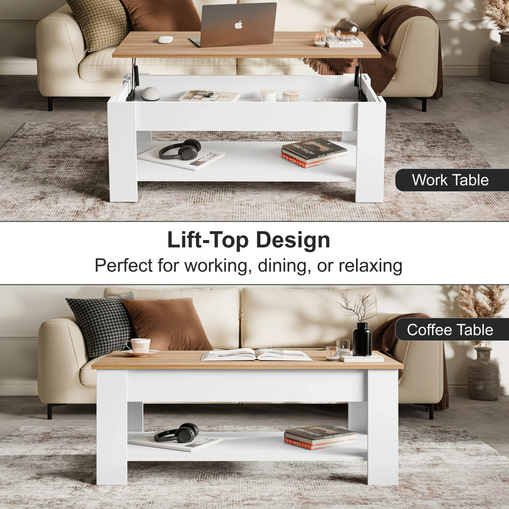Table basse de rangement avec plateau relevable | Table basse moderne relevable de 120 cm de large