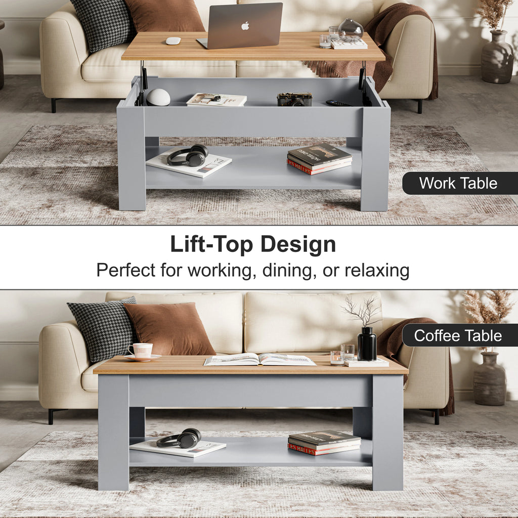 Table basse de rangement avec plateau relevable | Table basse moderne relevable de 120 cm de large