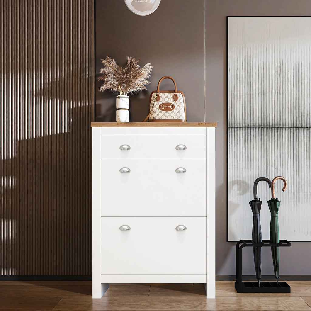 Meuble à chaussures avec tiroir | Meuble de rangement à chaussures étroit à 2 portes