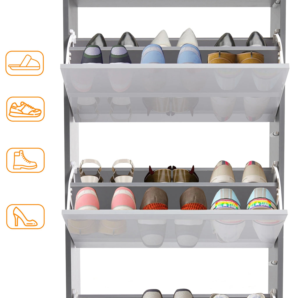 Meuble à chaussures 3 portes laqué brillant | Rangement à chaussures étroit