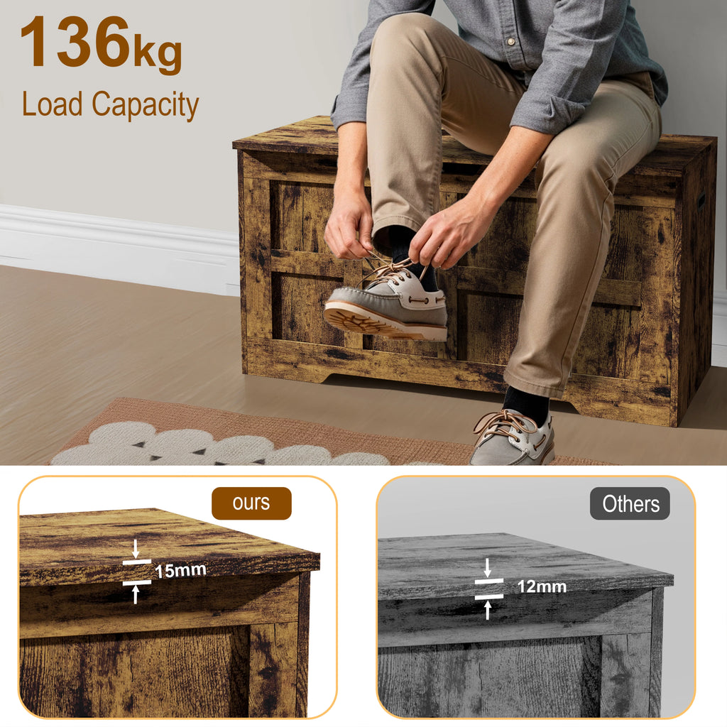 Coffre de rangement - Coffre à couvertures ou à jouets de style shaker avec couvercle et charnières de sécurité