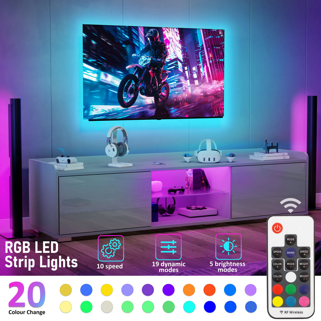 Meuble TV LED laqué brillant avec rangement - Meuble TV de salon 140 cm