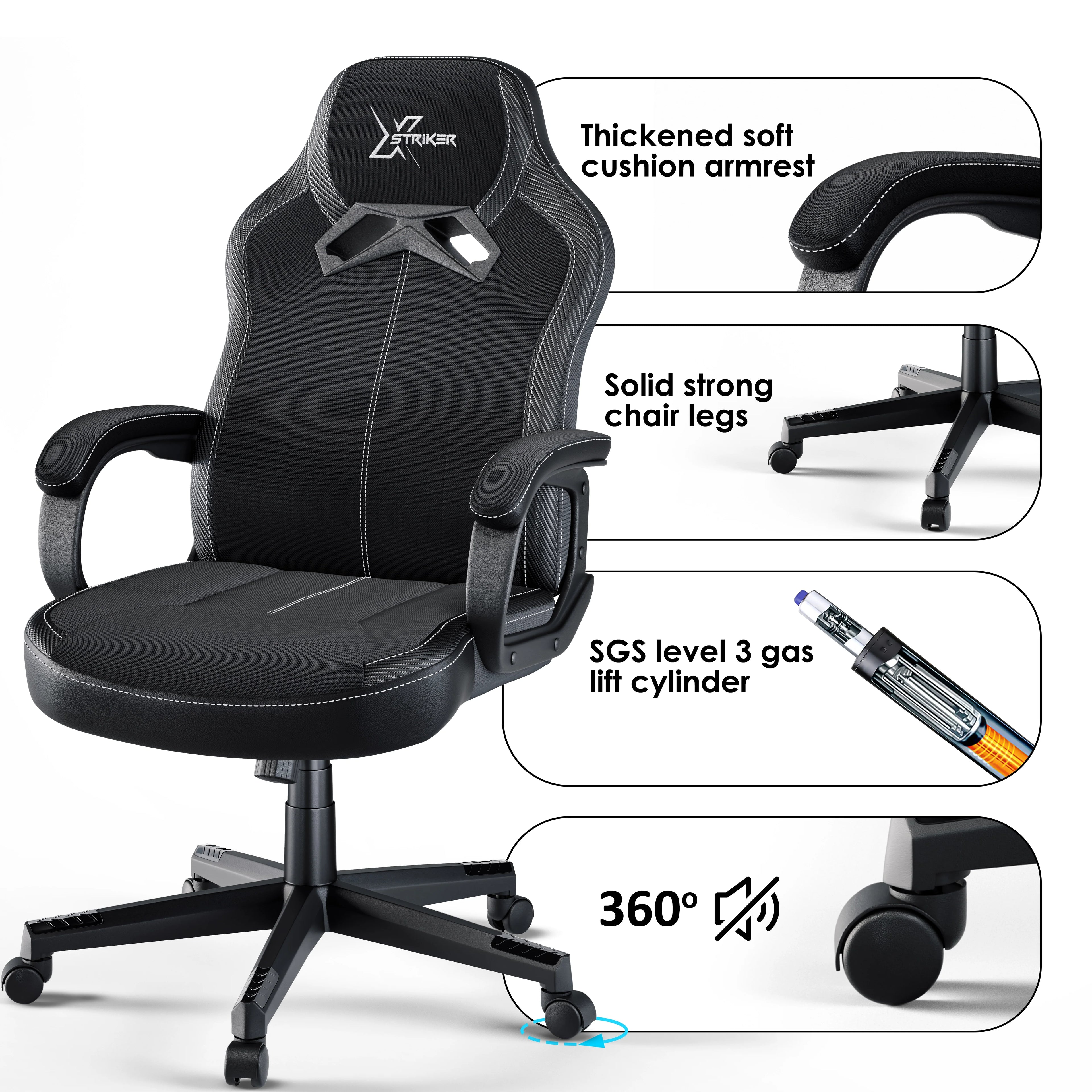 Chaise de jeu Xstriker petite taille - Chaise de bureau en tissu pour ordinateur PC