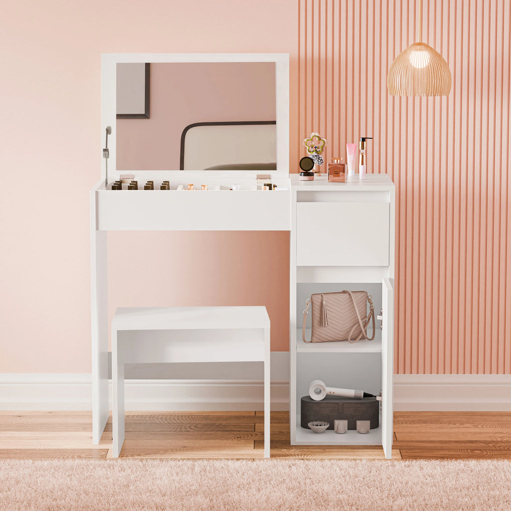 Coiffeuse avec miroir et rangement - Meuble de maquillage pour filles