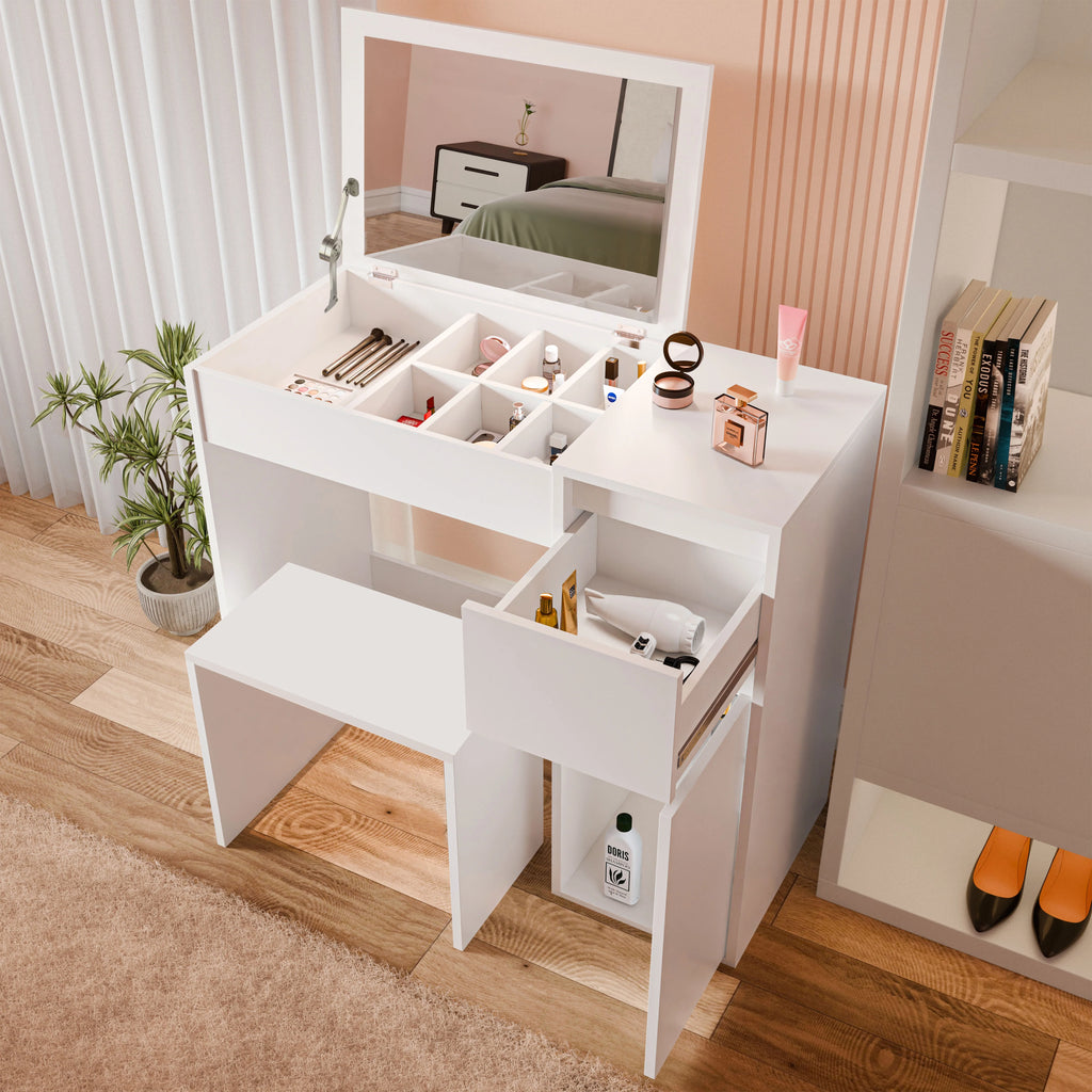 Coiffeuse avec miroir et rangement - Meuble de maquillage pour filles