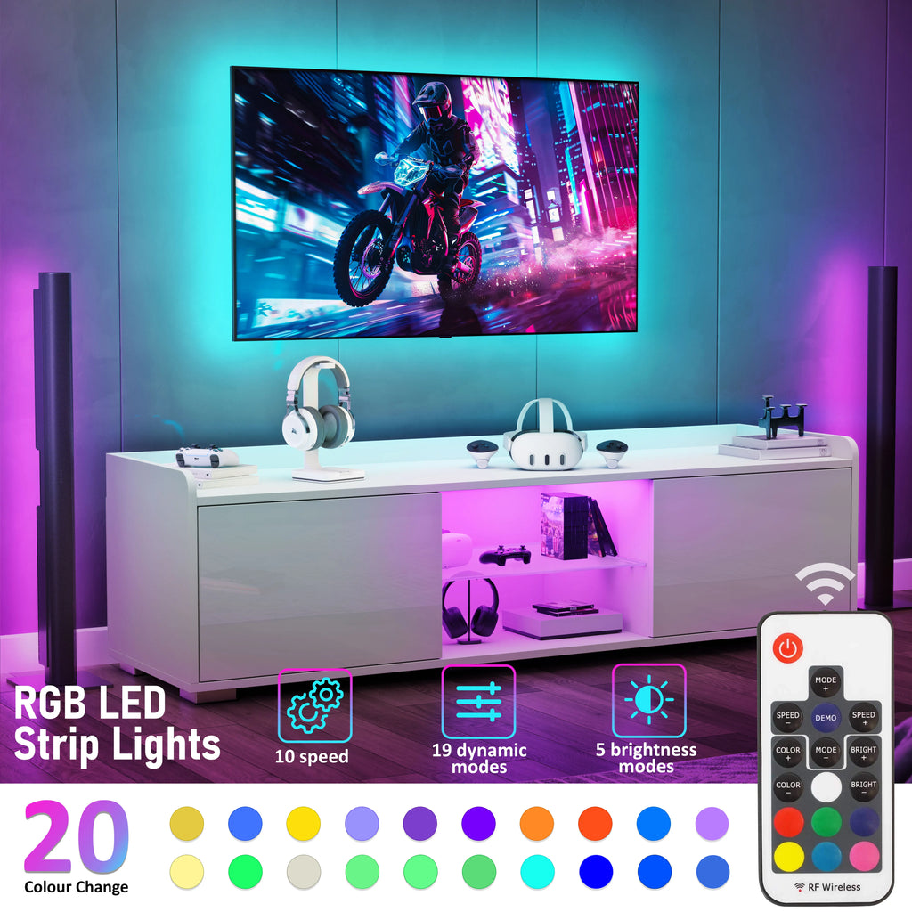 Meuble TV LED laqué brillant avec rangement - Meuble TV de salon 140 cm