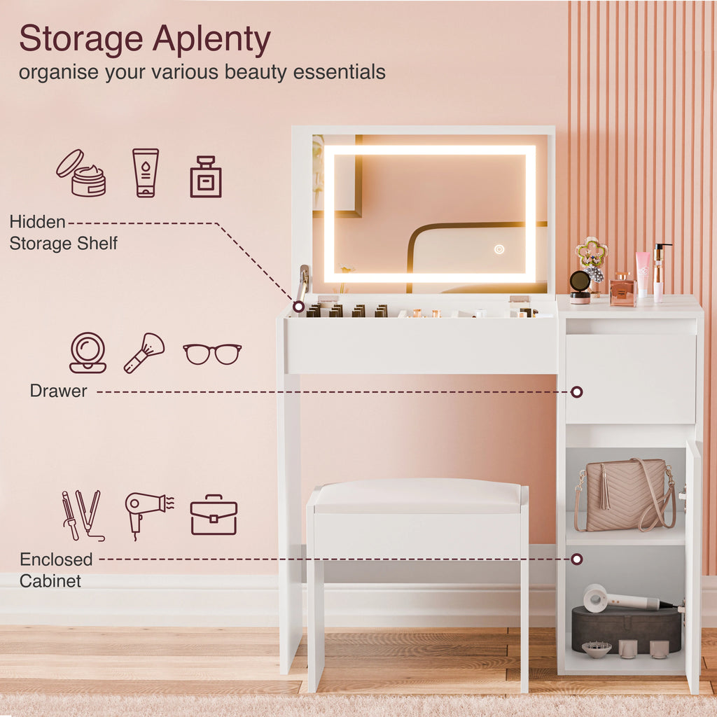 Petite coiffeuse avec miroir, éclairage et tabouret