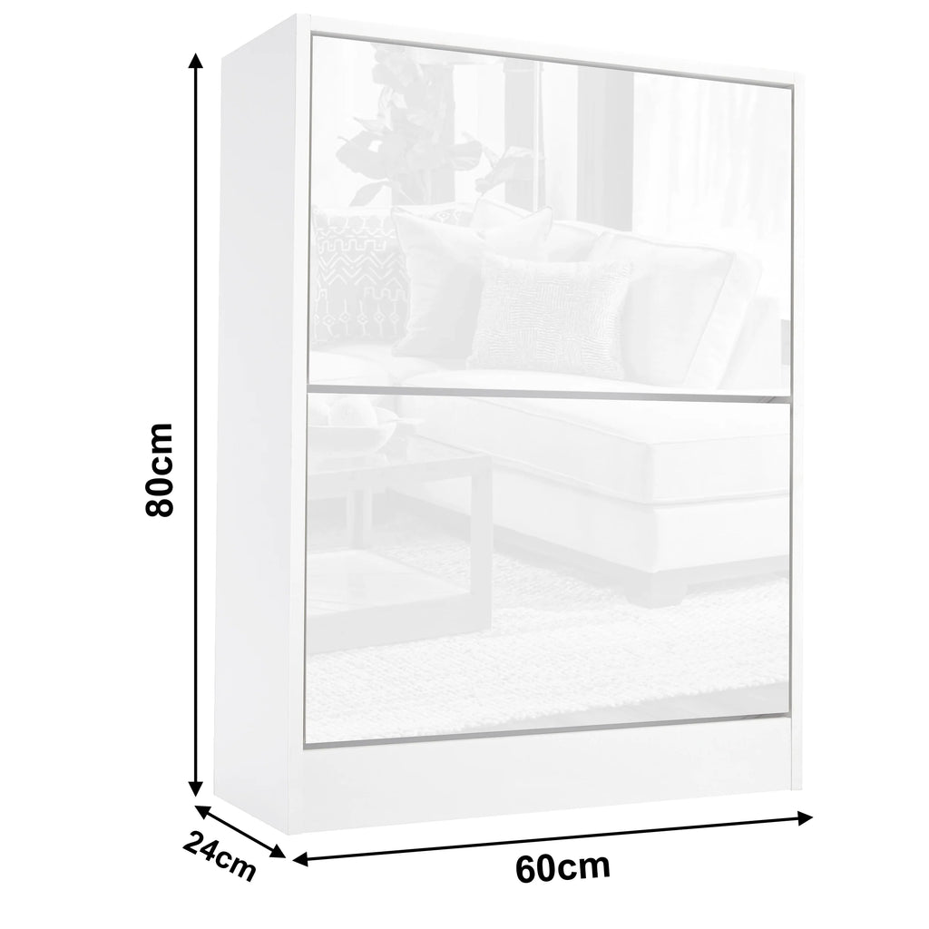 Meuble à chaussures 2 portes laqué brillant | Meuble de rangement à chaussures étroit