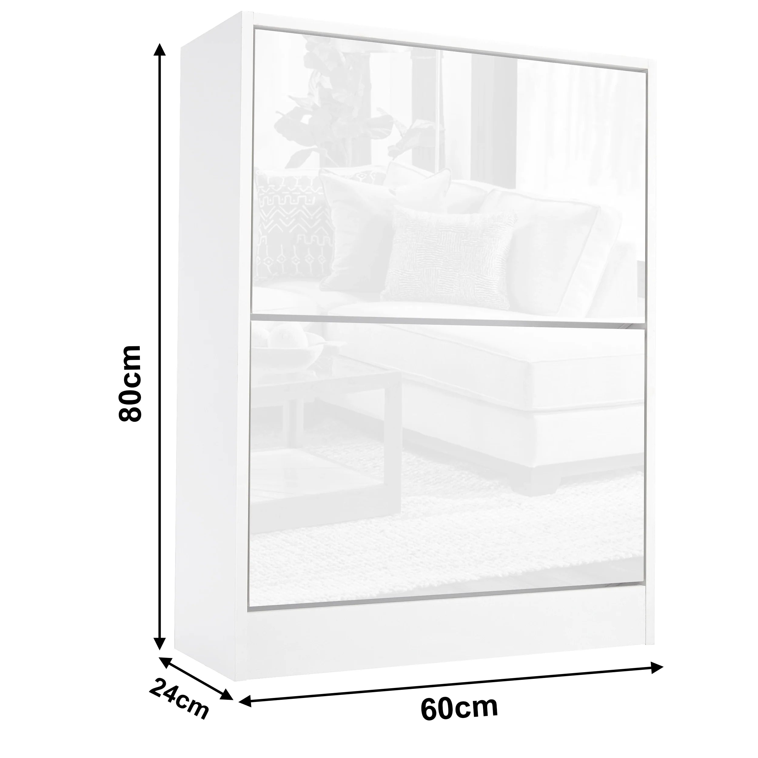 Meuble à chaussures 2 portes laqué brillant | Meuble de rangement à chaussures étroit