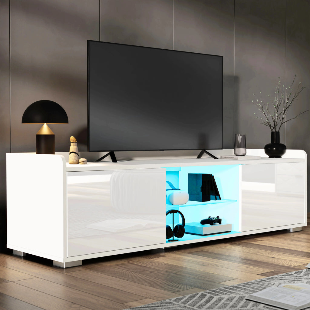 Meuble TV LED laqué brillant avec rangement - Meuble TV de salon 140 cm