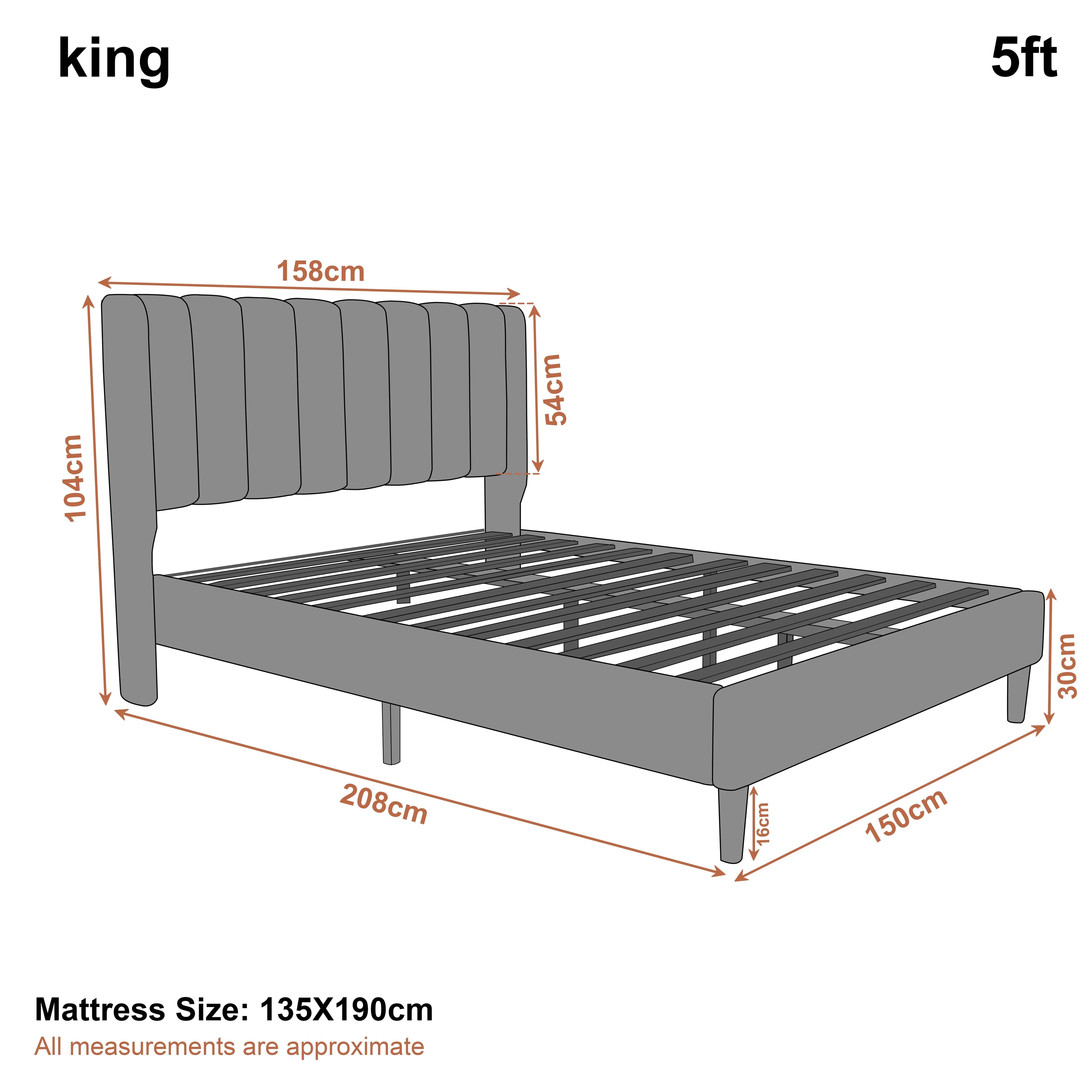 Vertical Line Velvet Upholstered Bed Frame Double & King Sizes